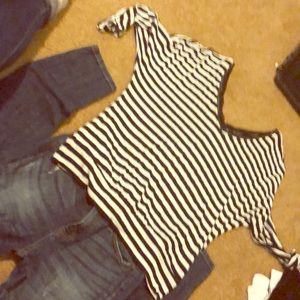 White/black striped shirt sequence on neckline